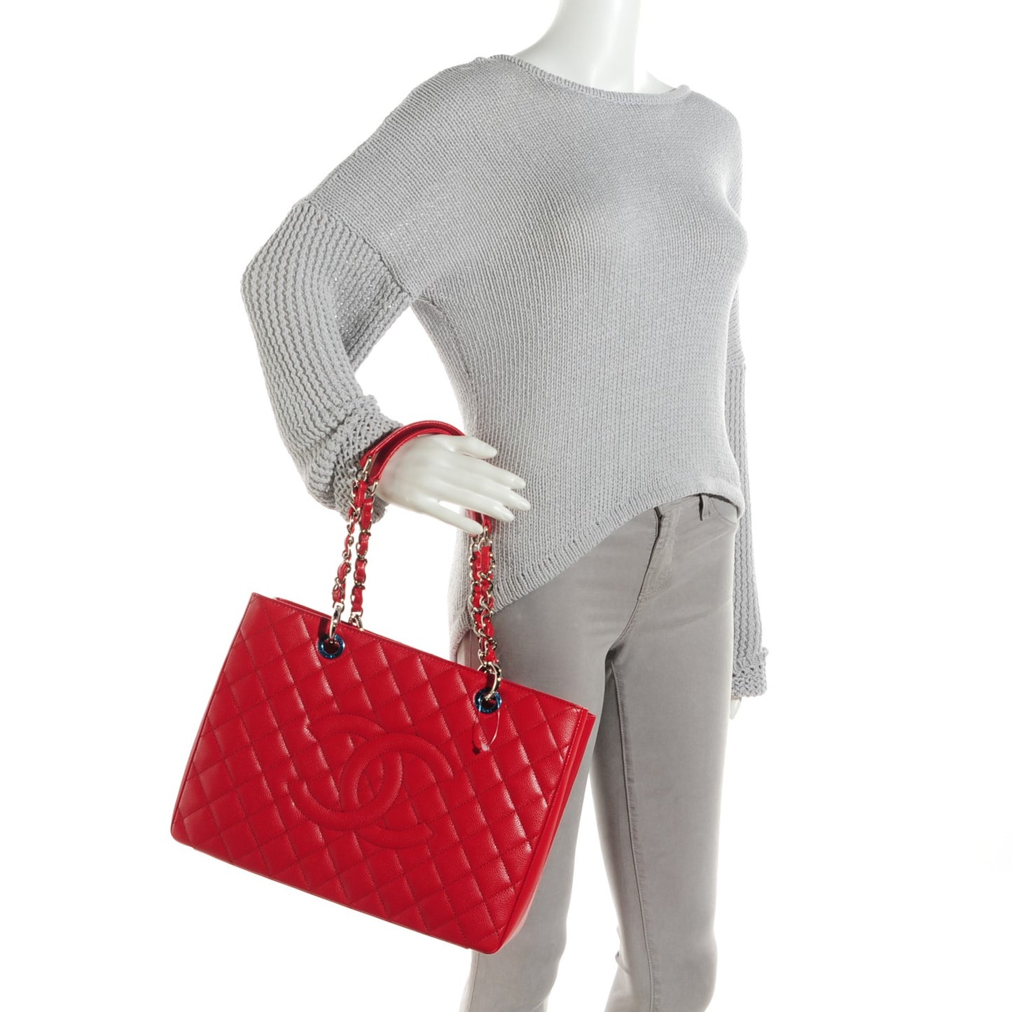 Caviar Quilted Grand Shopping Tote GST Red