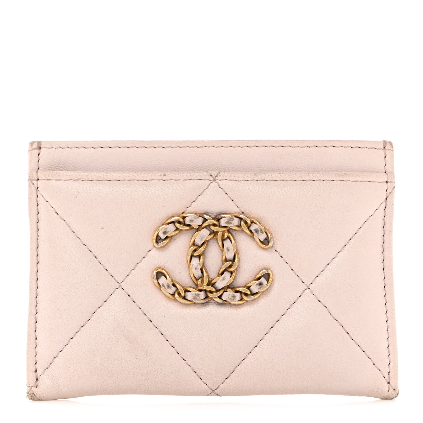 Lambskin Quilted Chanel 19 Card Holder Light Pink