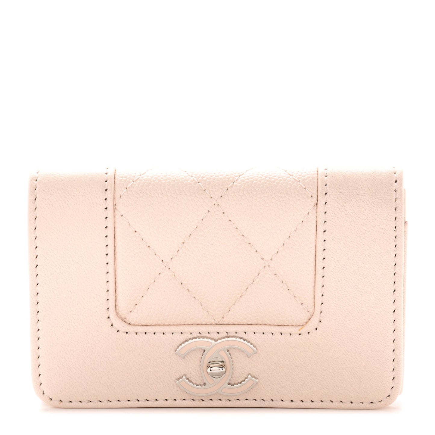 Caviar Quilted Vintage Mademoiselle Flap Card Holder Beige