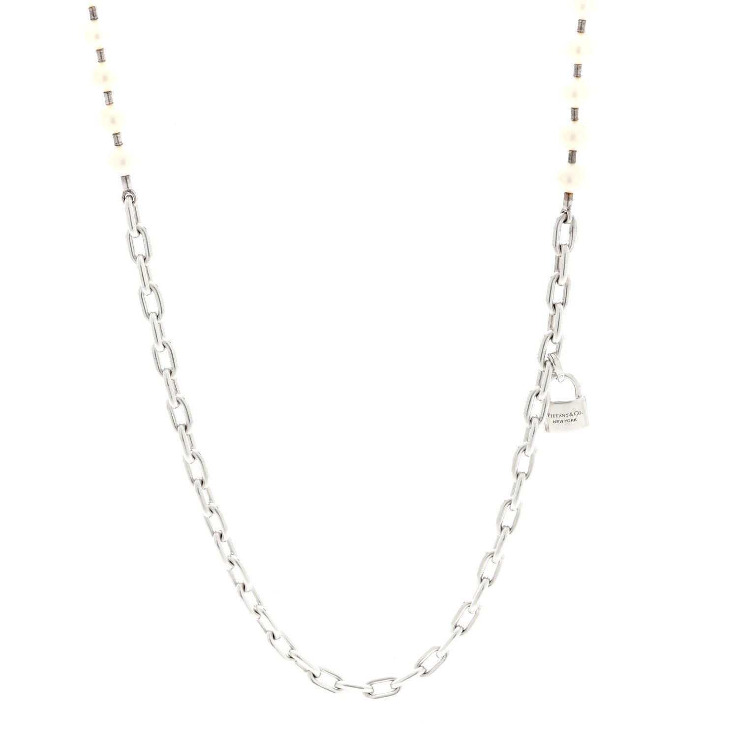 Tiffany Sterling Silver Cultured Pearl HardWear Lock Necklace 1 of 4
