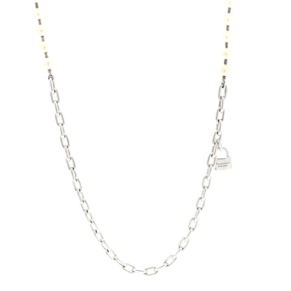 Tiffany Sterling Silver Cultured Pearl HardWear Lock Necklace 1 of 4