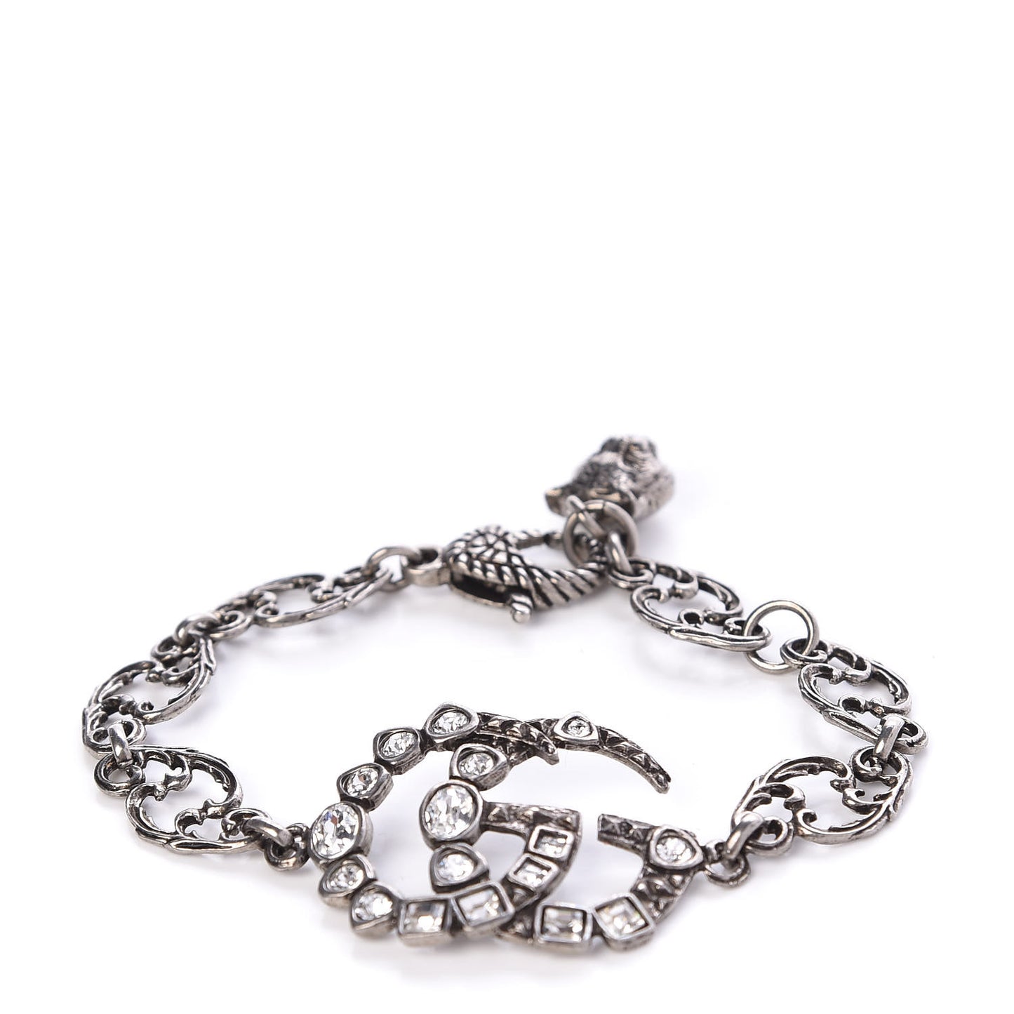 Oxidized Palladium Crystal Double G Bracelet Silver