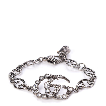 Gucci Oxidized Palladium Crystal Double G Bracelet Silver 1 of 5