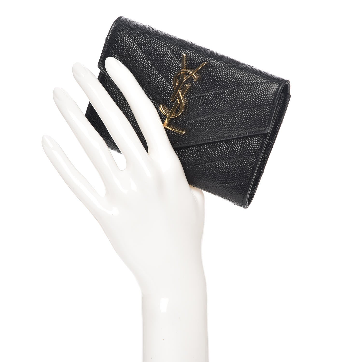 Saint Laurent Grain De Poudre Matelasse Chevron Small Monogram Envelope Wallet Black 2 of 9
