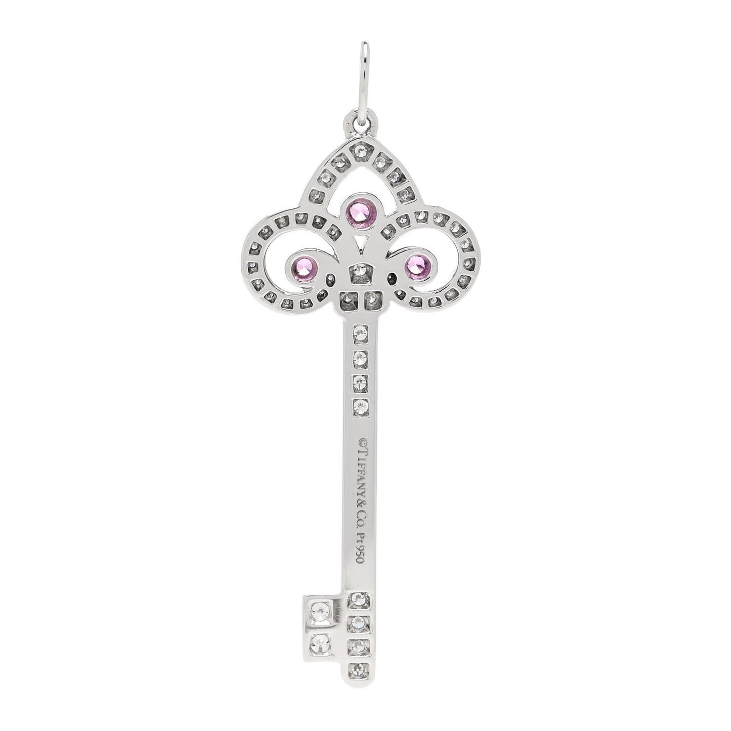 Platinum Diamond Pink Sapphire Fleur De Lis Key Pendant