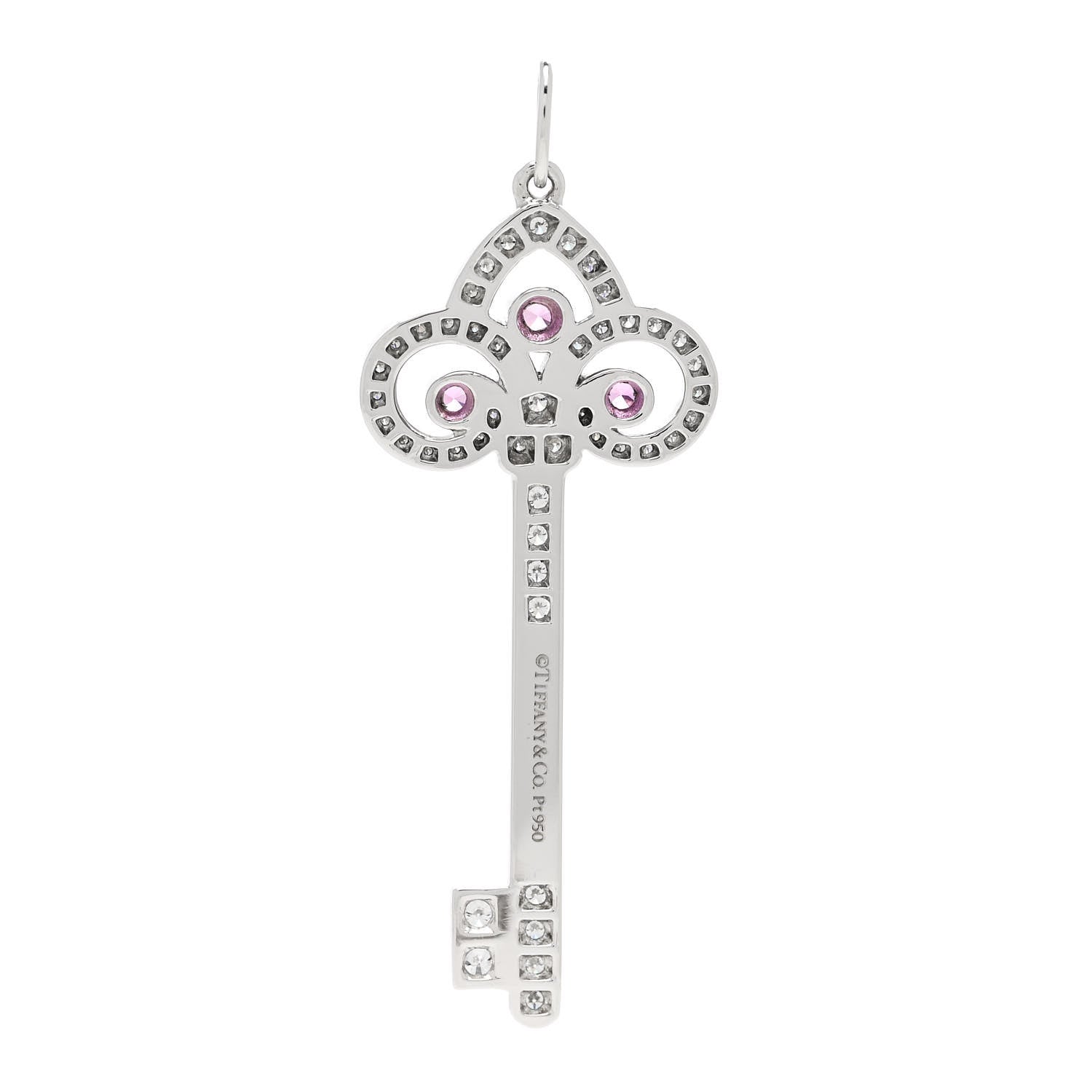 Tiffany Platinum Diamond Pink Sapphire Fleur De Lis Key Pendant 3 of 5