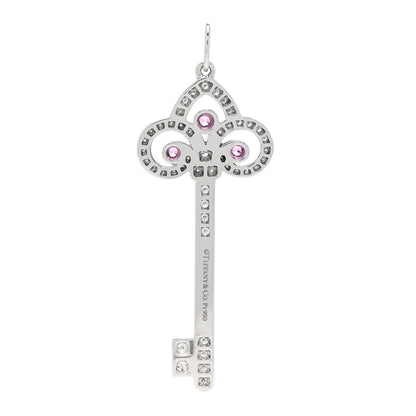 Tiffany Platinum Diamond Pink Sapphire Fleur De Lis Key Pendant 3 of 5