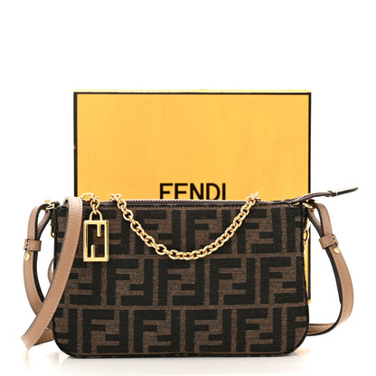 Fendi Fabric Jacquard Vitello Grace FF 1974 Baguette Pouch Tobacco Moro Sand 12 of 12