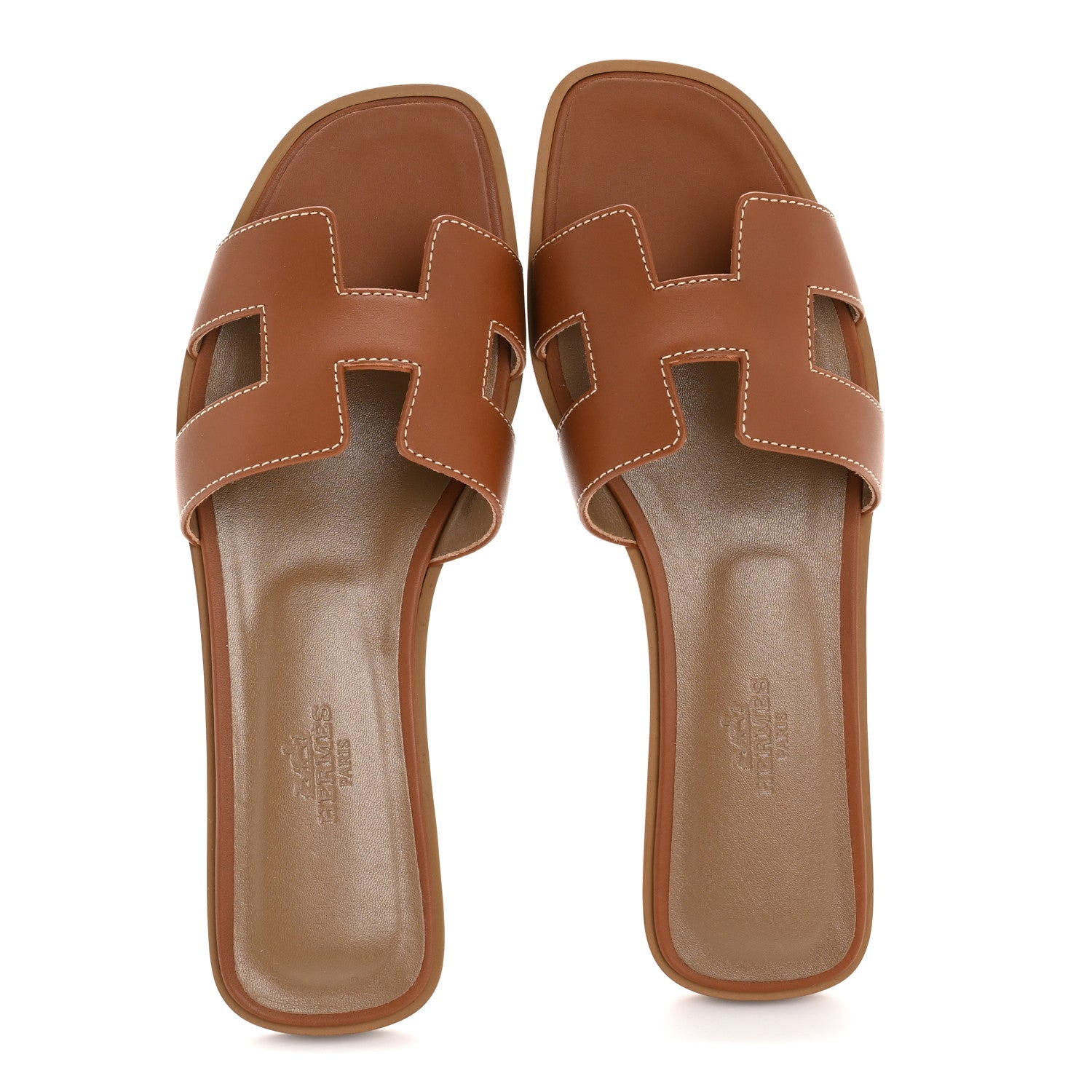 Hermes Box Calfskin Oran Sandals 37.5 Gold 2 of 10
