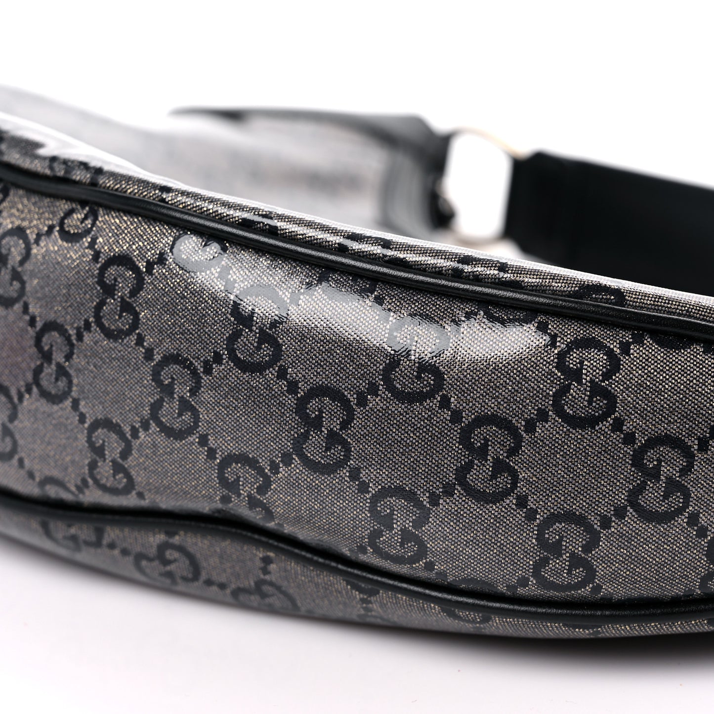 Crystal Monogram Half Moon Hobo Black