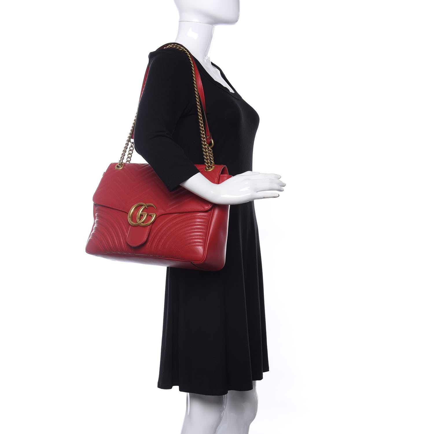 Gucci Calfskin Matelasse Large GG Marmont Shoulder Bag Hibiscus Red 2 of 10