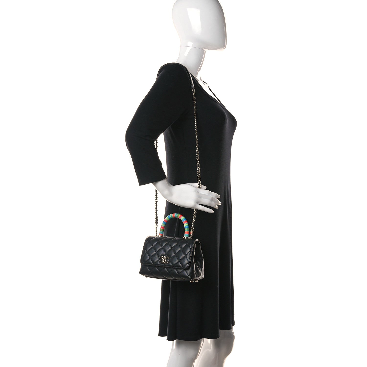 Chanel Goatskin Quilted Rainbow Extra Mini Coco Handle Flap Black 2 of 11