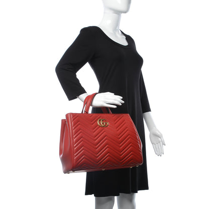 Gucci Calfskin Matelasse Medium GG Marmont Tote Hibiscus Red 3 of 8