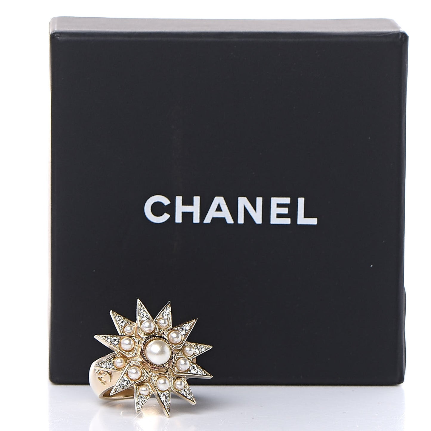 Crystal Pearl Star CC Ring 6.25 Gold