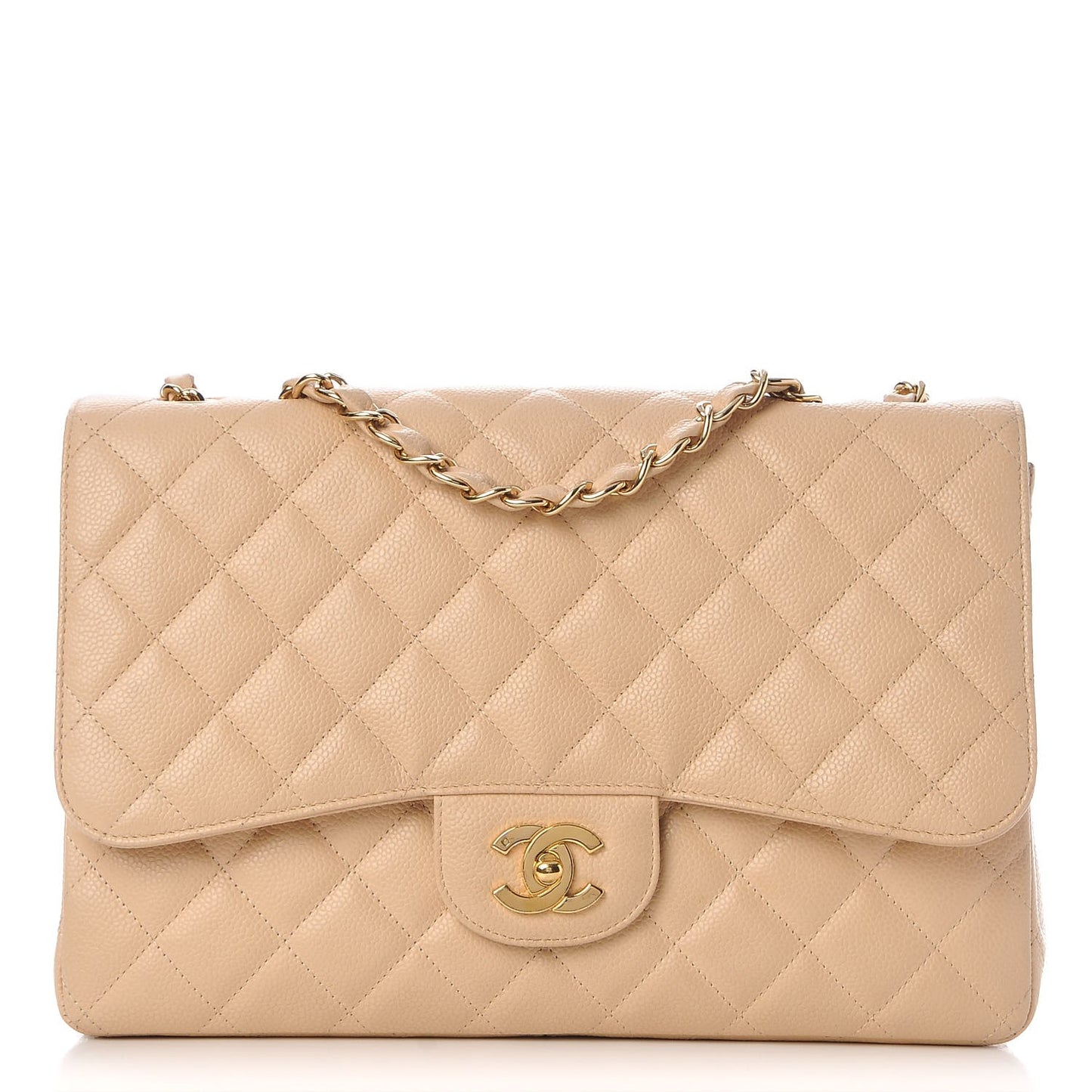 Caviar Quilted Jumbo Single Flap Beige Clair