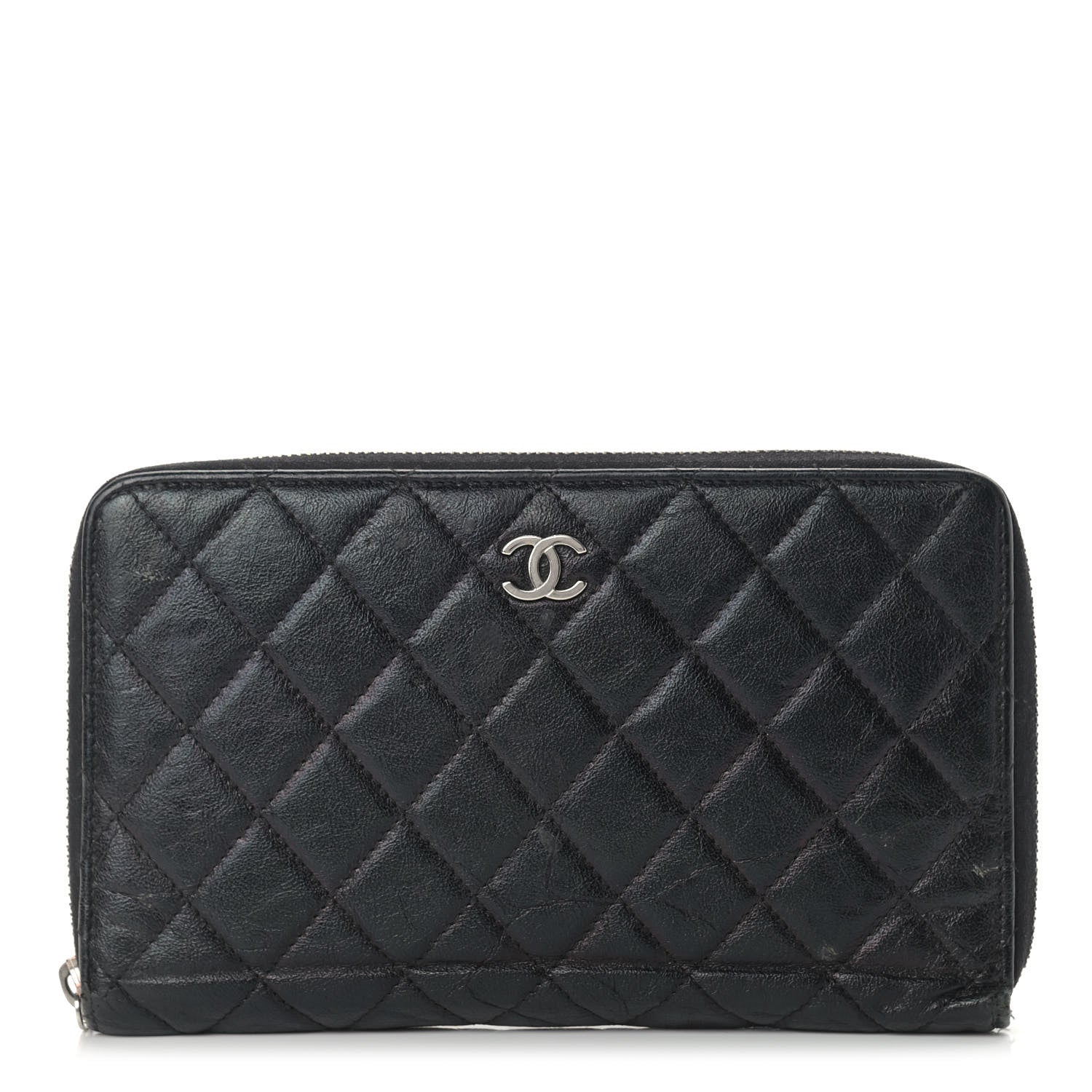 Chanel Calfskin Quilted Large Zip Around Organizer Wallet Black 1 of 16