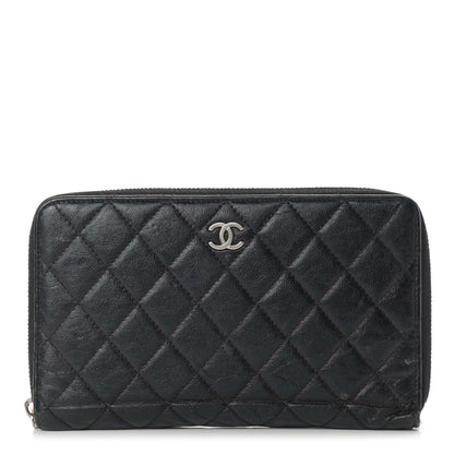 Chanel Calfskin Quilted Large Zip Around Organizer Wallet Black 1 of 16