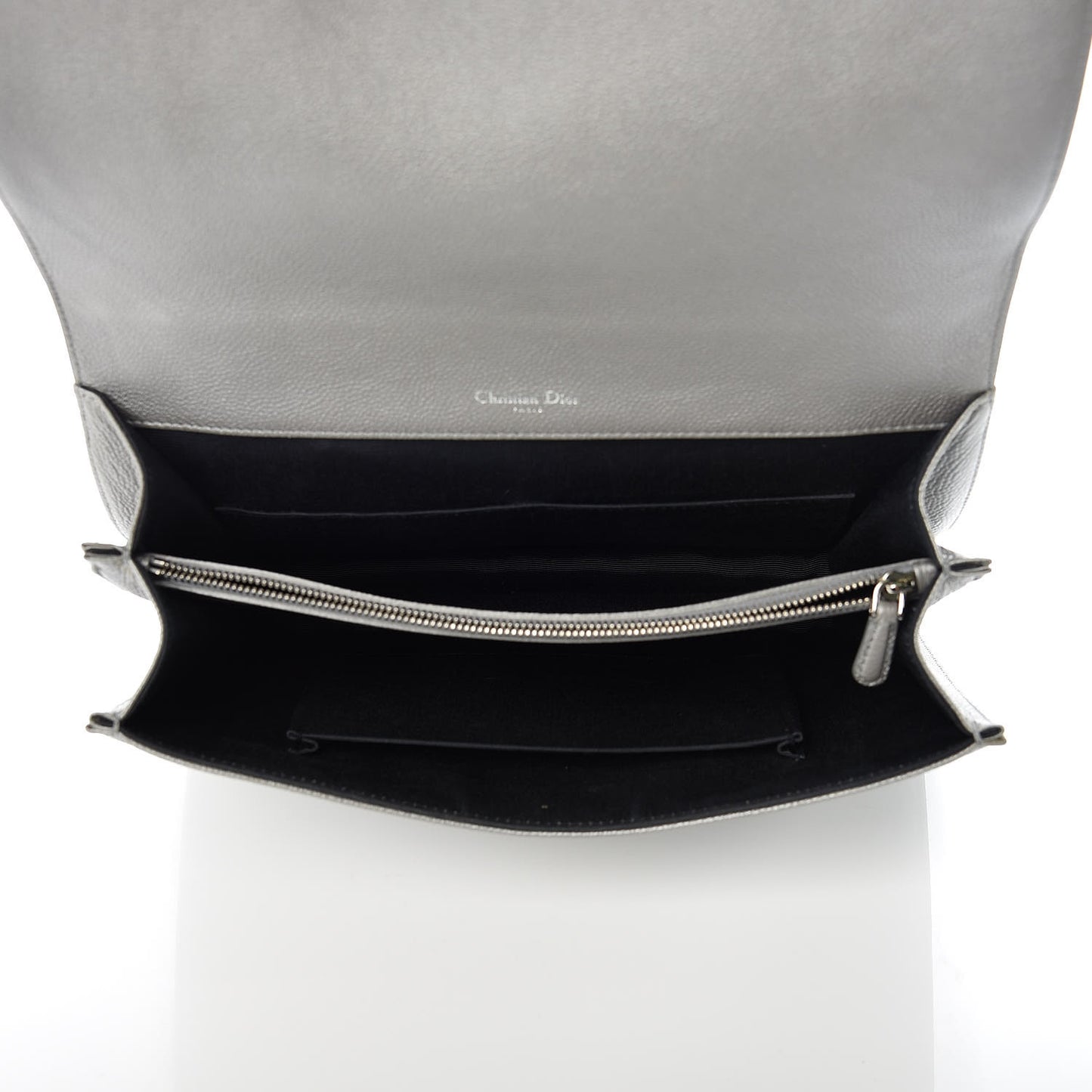 Metallic Grained Calfskin Diorama Satchel Silver