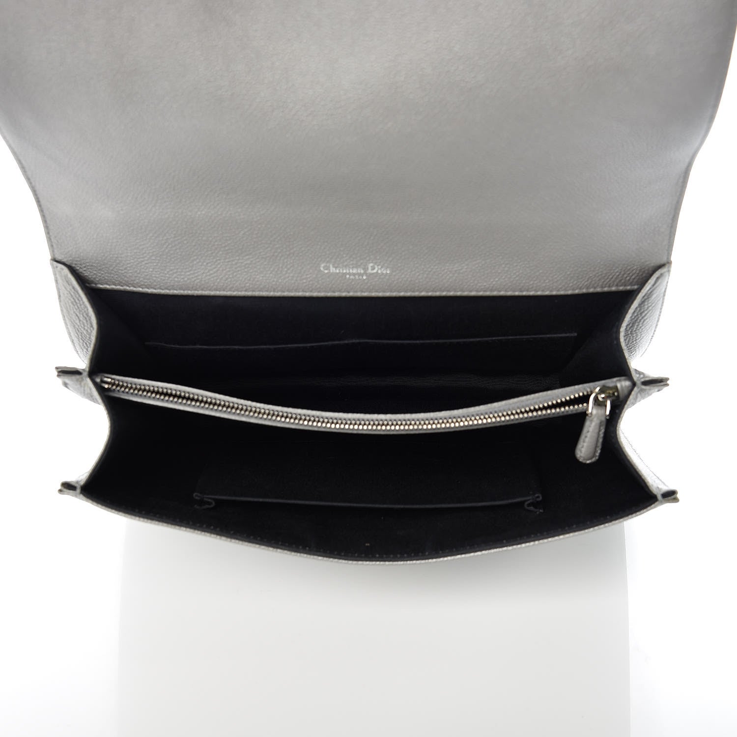 Christian Dior Metallic Grained Calfskin Diorama Satchel Silver 5 of 10