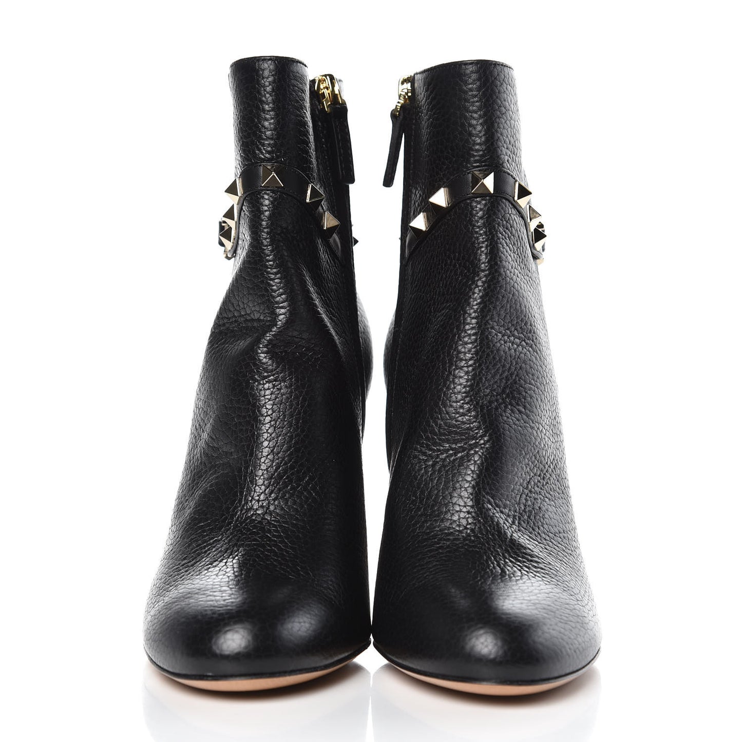 Pebbled Calfskin Rockstud Single Buckle 90mm Block Heel Ankle Boots 38 Black