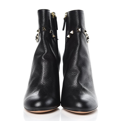 Valentino Garavani Pebbled Calfskin Rockstud Single Buckle 90mm Block Heel Ankle Boots 38 Black 2 of 9