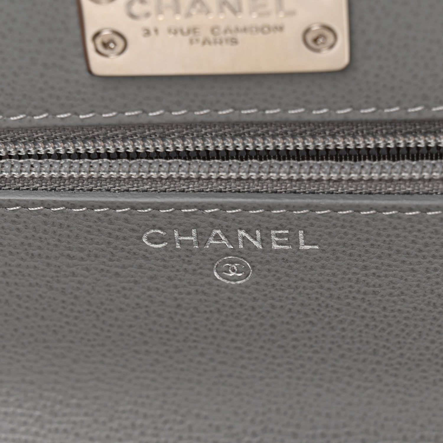 Chanel Grained Calfskin Quilted CC Box Wallet On Chain WOC Grey 6 of 11