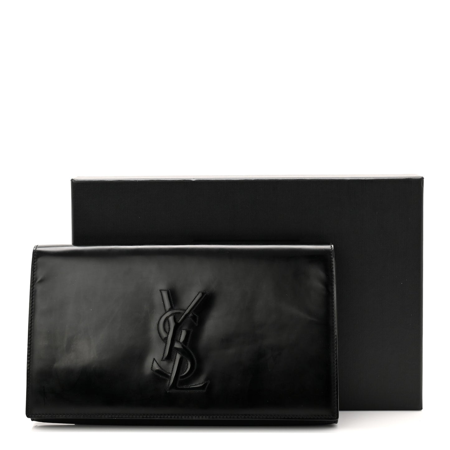 Patent Calfskin Monogram Large Belle De Jour Clutch Black