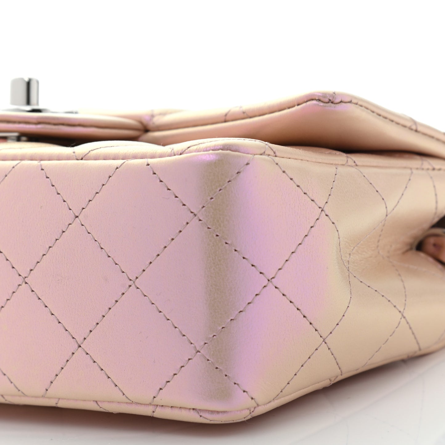 Iridescent Calfskin Quilted Mini Rectangular Flap Pink