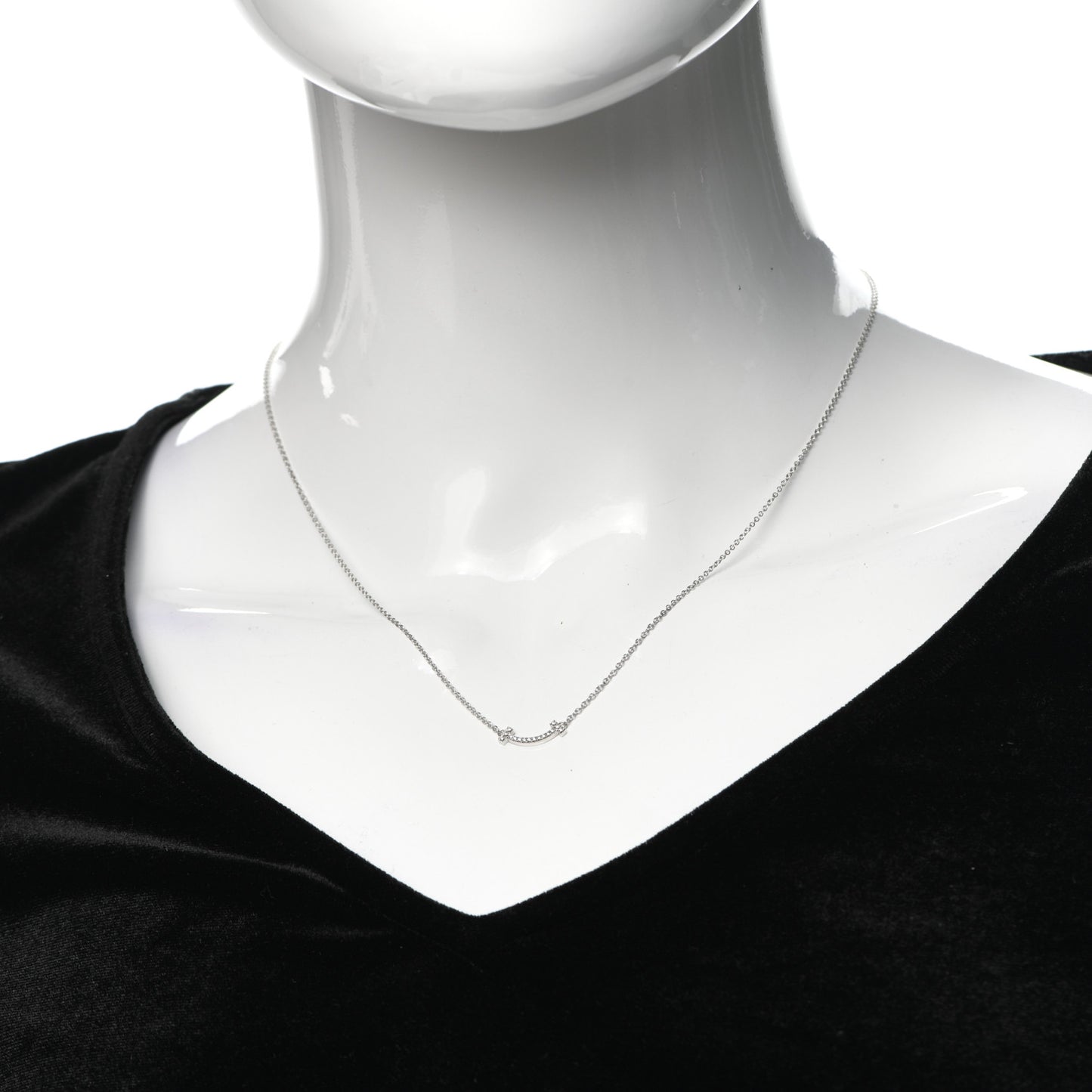 18K White Gold Diamond Mini T Smile Pendant Necklace