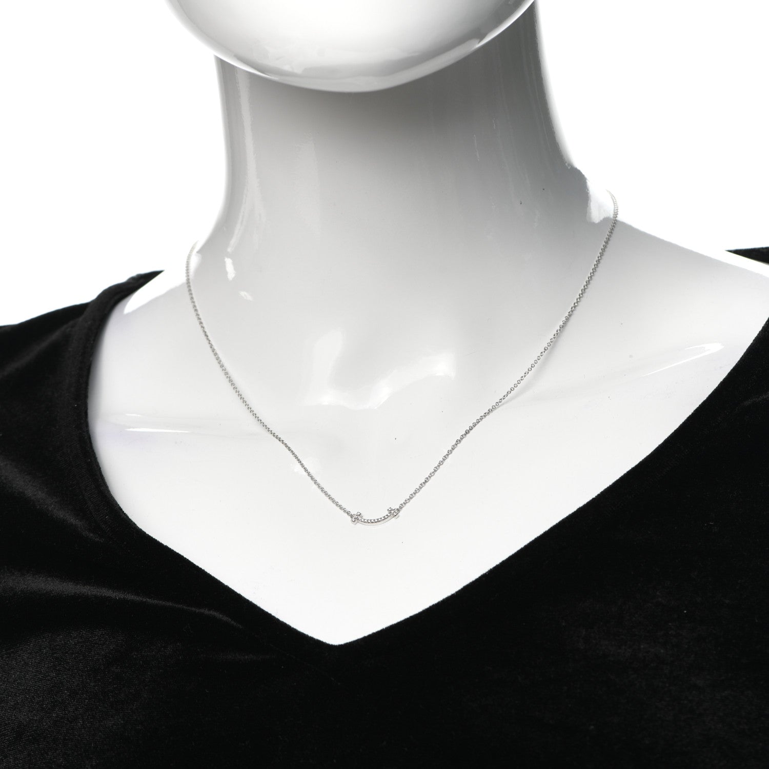 Tiffany 18K White Gold Diamond Mini T Smile Pendant Necklace 2 of 6