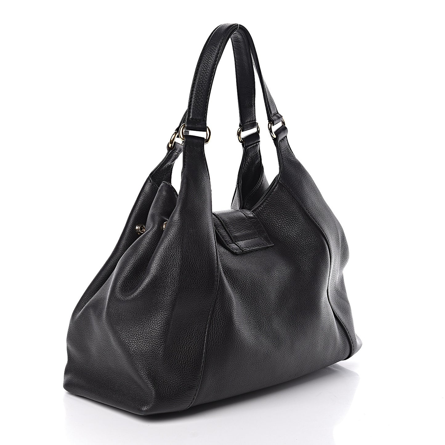 Pebbled Calfskin Medium Greenwich Shoulder Bag Black