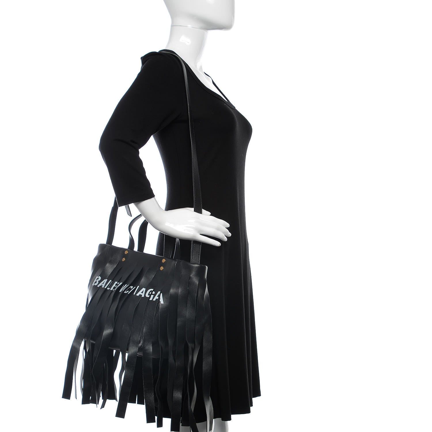 Balenciaga Calfskin XS Fringe Laundry Cabas Black 2 of 7