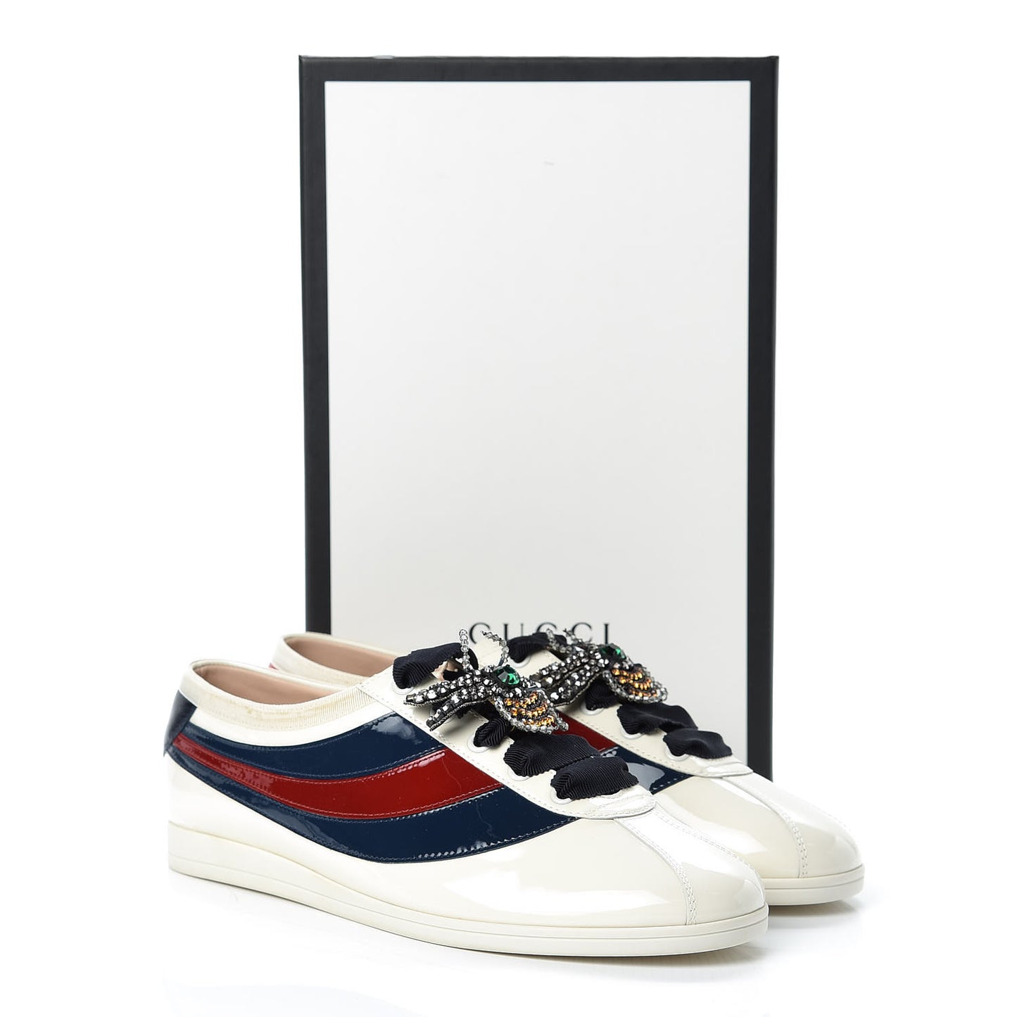 Patent Calfskin Crystal Womens Web Falacer Sneakers 40 White