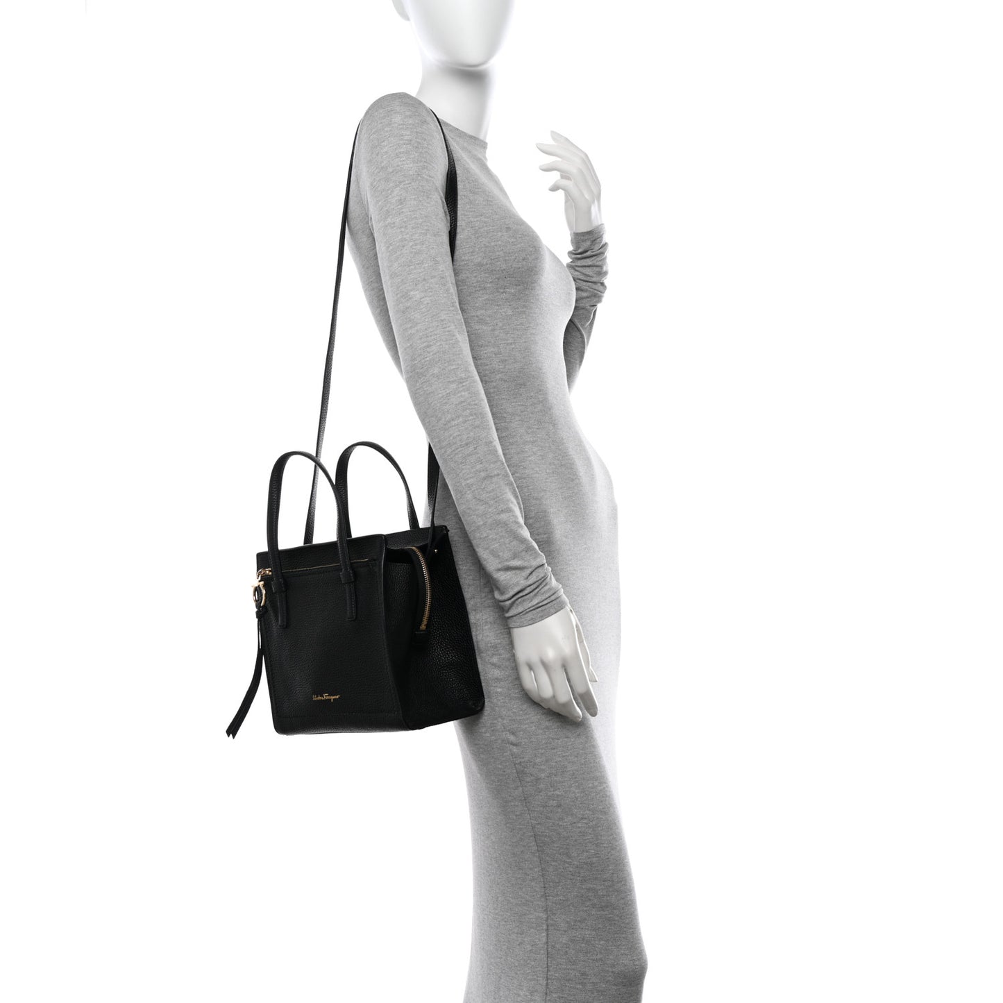 Hammered Calfskin Double Handle Small Amy Tote Black