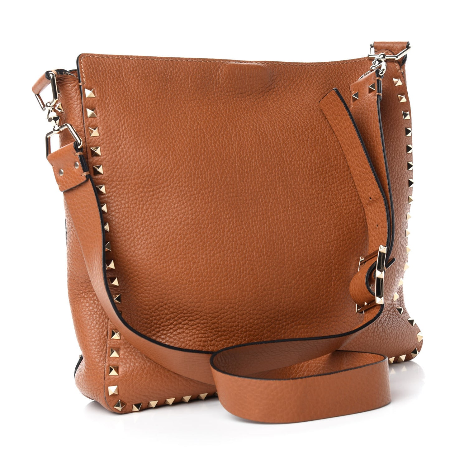 Pebbled Calfskin Large Rockstud Flip-Lock Messenger Bag Light Cuir