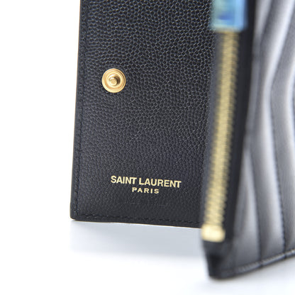 Saint Laurent Grain De Poudre Matelasse Chevron Monogram Zipped Card Case Black 6 of 7