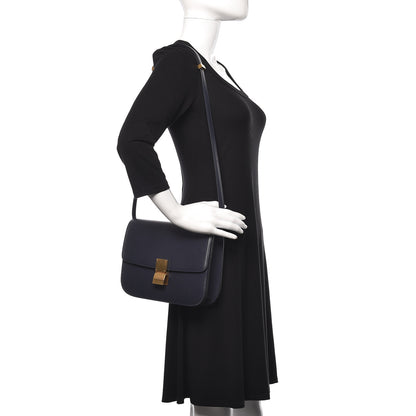 Celine Liege Calfskin Medium Classic Box Flap Bag Dark Blue 2 of 14