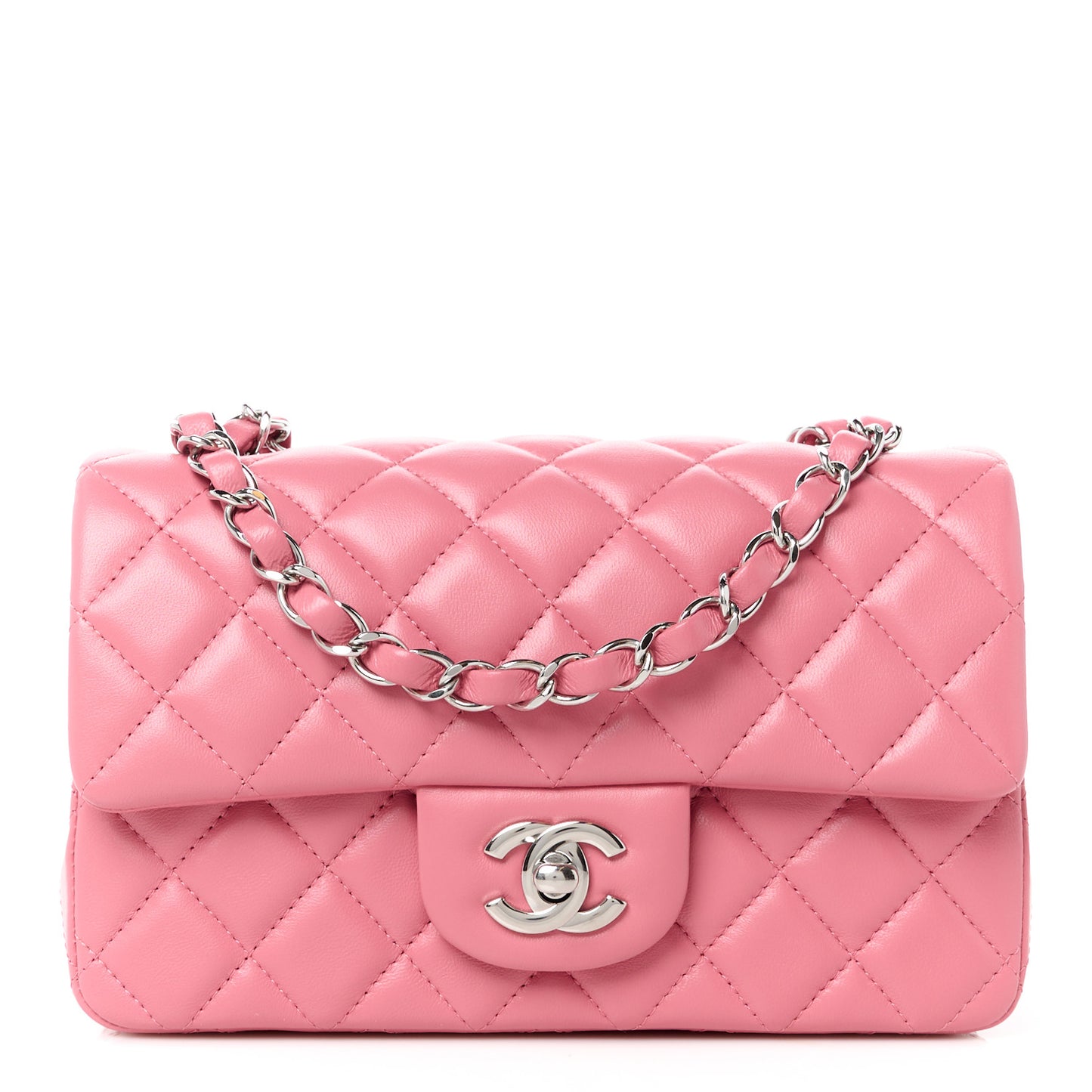 Lambskin Quilted Mini Rectangular Flap Pink