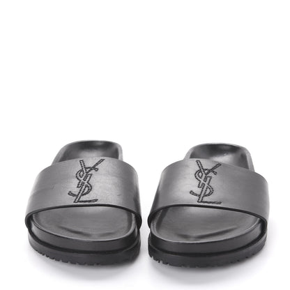 Saint Laurent Calfskin Monogram Jimmy Joan Slide Sandals 37 Black 2 of 8