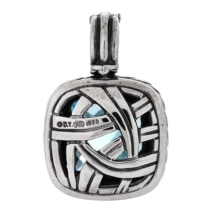 David Yurman Sterling Silver Diamond Blue Topaz 14mm Albion Enhancer Pendant 3 of 5