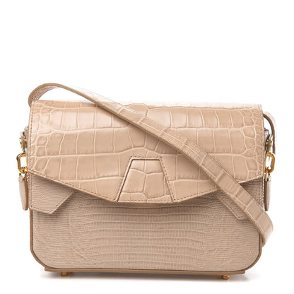 Alexander Wang Crocodile Lizard Embossed Calfskin Tri-Fold Shoulder Bag Almond 1 of 9