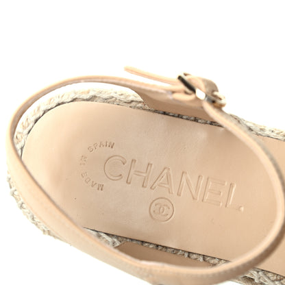 Chanel Lambskin Cap Toe CC Espadrille Sandals 37 Beige Black 8 of 9