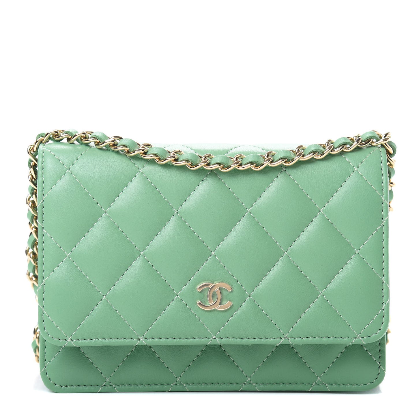 Lambskin Quilted Mini Wallet On Chain WOC Green