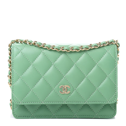 Chanel Lambskin Quilted Mini Wallet On Chain WOC Green 1 of 11