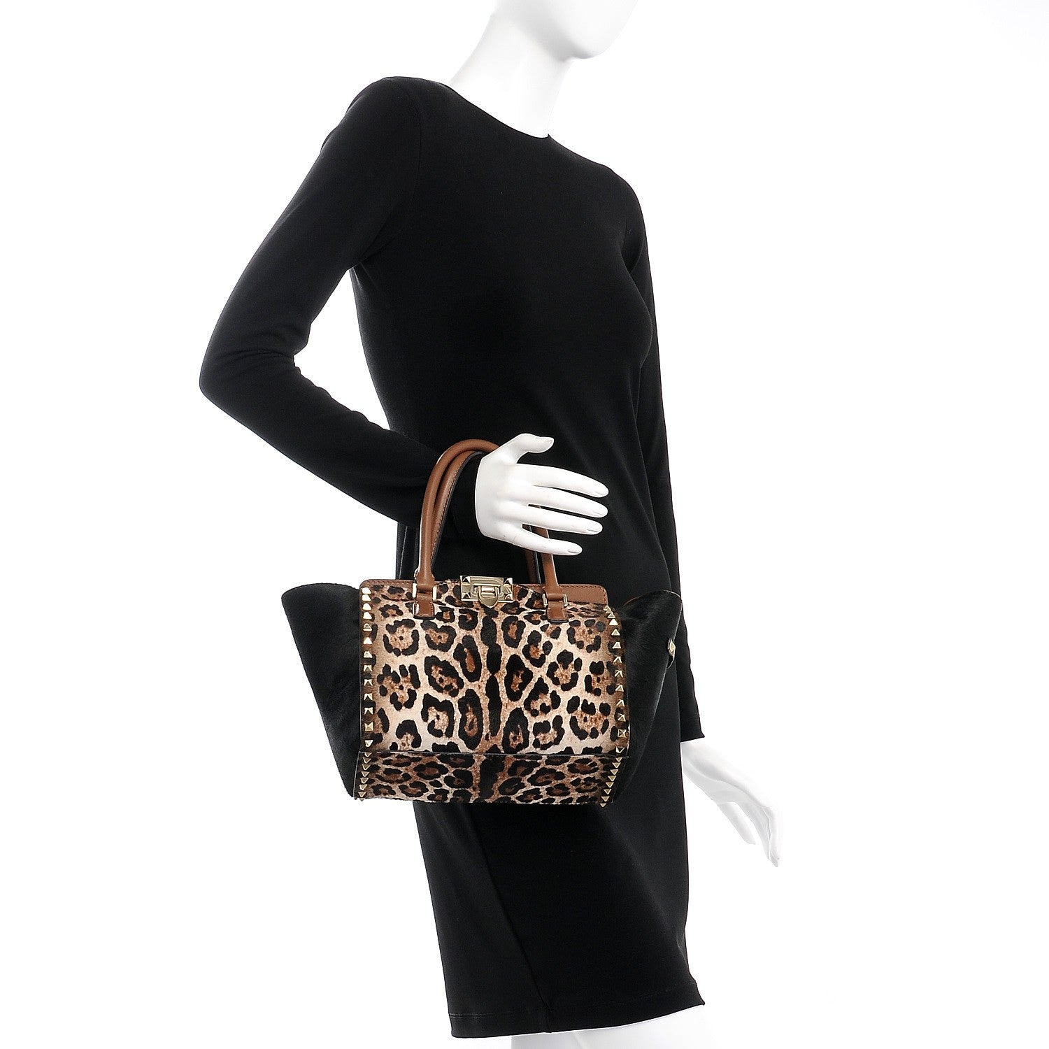 Valentino Garavani Calf Hair Mini Rockstud Double Handle Tote Leopard 4 of 10