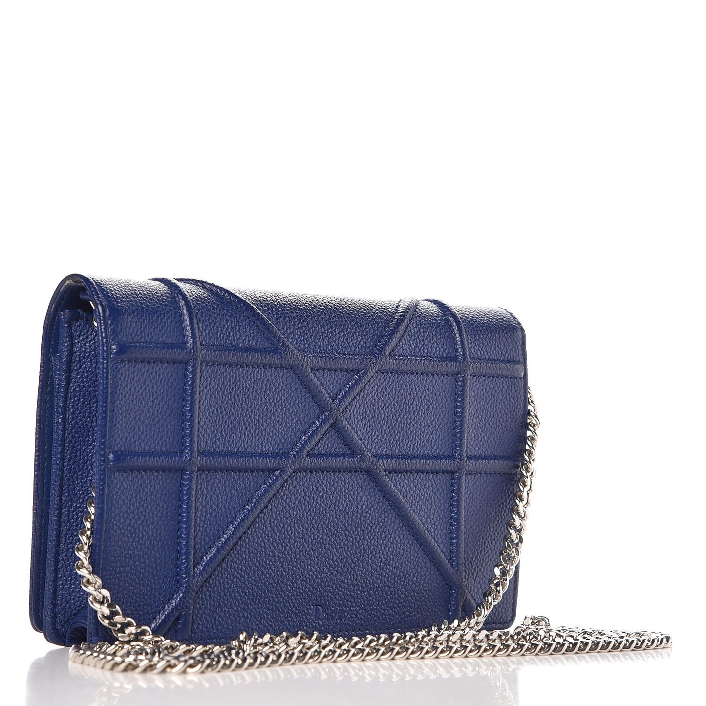 Grained Calfskin Diorama Wallet on Chain Pouch Blue