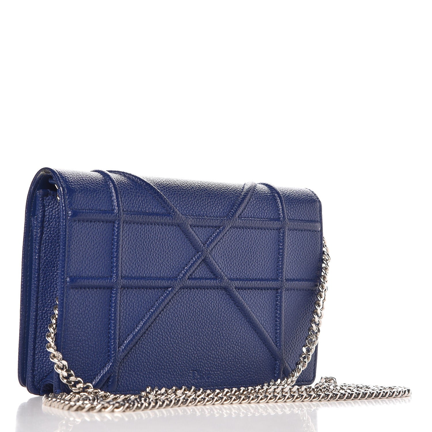 Christian Dior Grained Calfskin Diorama Wallet on Chain Pouch Blue 3 of 8