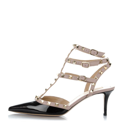 Valentino Garavani Patent Nappa Rockstud Ankle Strap 65mm Pumps 40 Black Poudre 1 of 8
