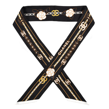 Chanel Silk Camellia CC Chain Slim Bandeau Scarf Black 1 of 3
