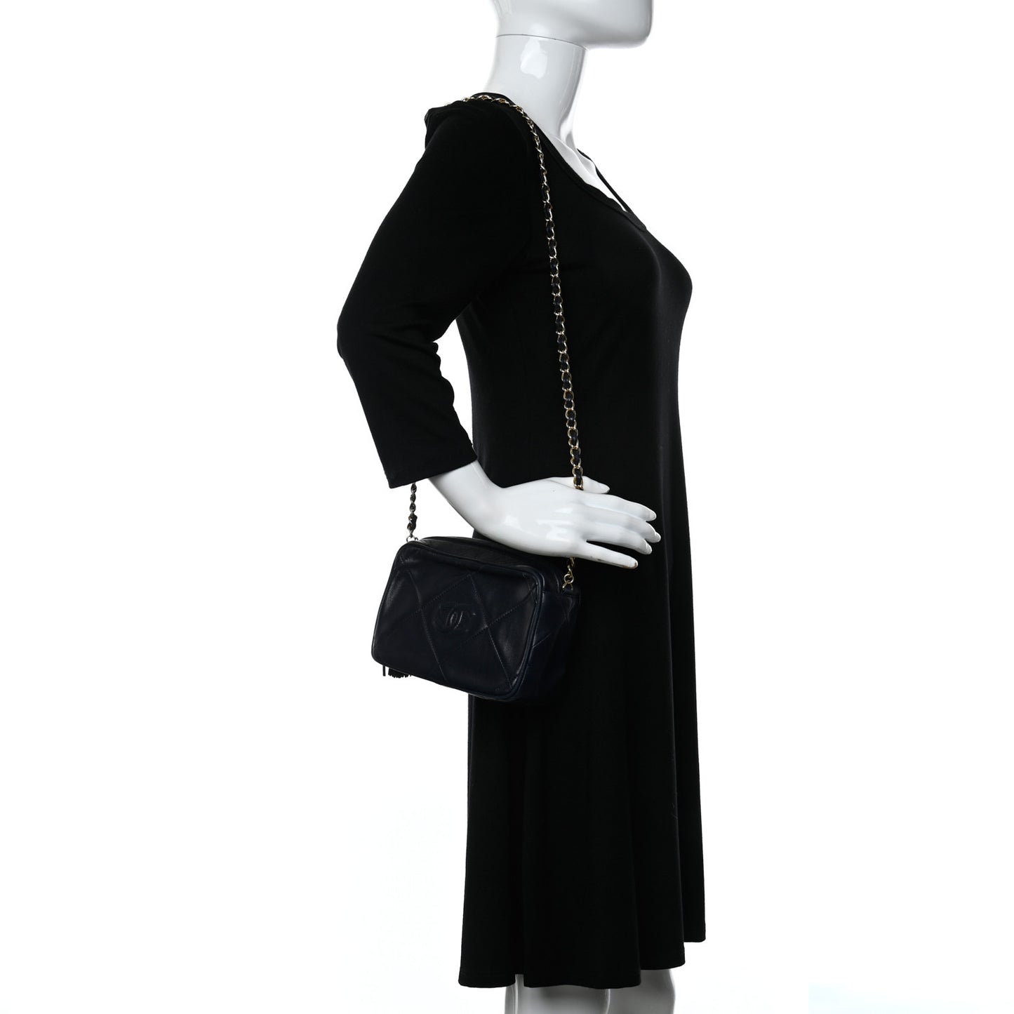 Lambskin Quilted CC Tassel Camera Case Navy